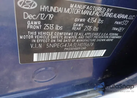 2020 Hyundai Sonata Se z USA, uszkodzony, nr VIN 5NPEG4JA3LH015678